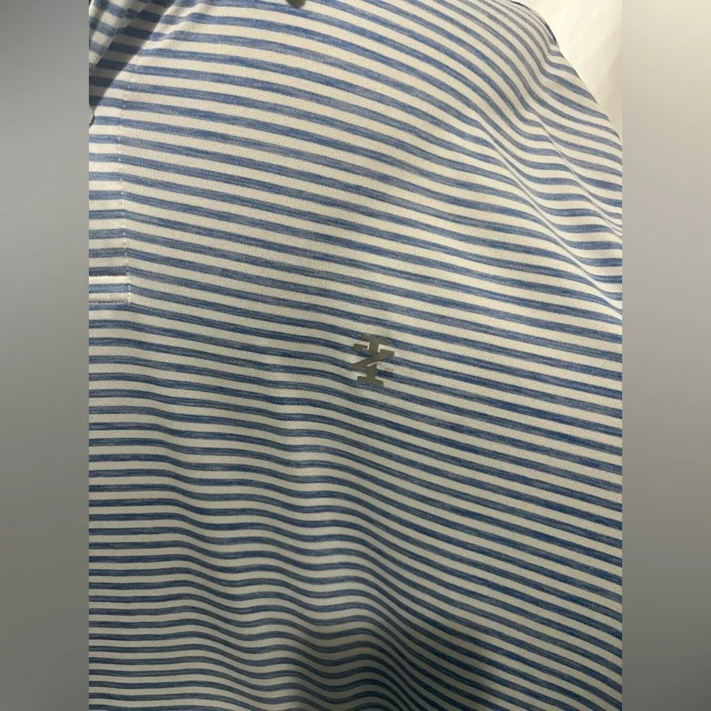IZOD Golf Polo Shirt Performance Stretch Mens L Blue White Striped Sportswear